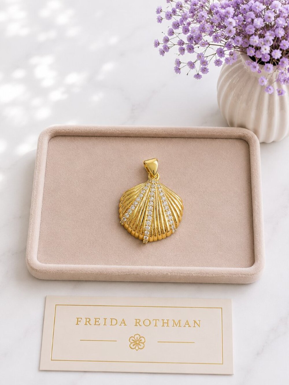Freida Rothman Gold & Pave Shell Necklace Pendant